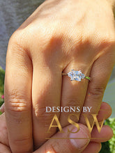 Load image into Gallery viewer, 14k Solid White Gold Princess Cut Forever One Moissanite and Round Cut Engagement Ring, Bridal, Wedding Deco Three Stone Style  2.20ctw
