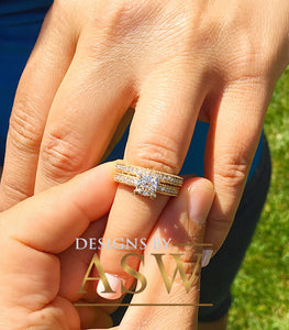 14k Yellow Gold Round Cut Forever One Moissanite and Round Cut Natural Diamond Engagement Ring and band, Bridal Set, Half Eternity 2.50ctw