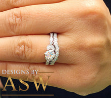 Load image into Gallery viewer, 14k Solid White Gold Round Cut Forever One Moissanite and Natural Diamonds Engagement Ring and Band, Bridal, Wedding Propose, 1.35ct
