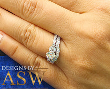 Load image into Gallery viewer, 14k Solid White Gold Round Cut Forever One Moissanite and Natural Diamonds Engagement Ring and Band, Bridal, Wedding Propose, 1.35ct
