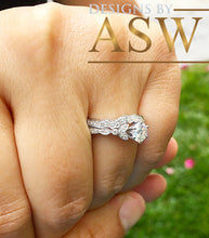 Load image into Gallery viewer, 14k Solid White Gold Round Cut Forever One Moissanite and Natural Diamonds Engagement Ring and Band, Bridal, Wedding Propose, 1.35ct
