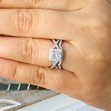 Load image into Gallery viewer, 1.25 Carat princess cut diamond engagement ring and band bridal set wedding set halo natural diamonds 14K solid white gold
