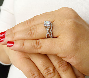 1.25 Carat princess cut diamond engagement ring and band bridal set wedding set halo natural diamonds 14K solid white gold