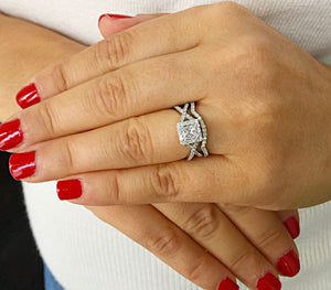 1.25 Carat princess cut diamond engagement ring and band bridal set wedding set halo natural diamonds 14K solid white gold