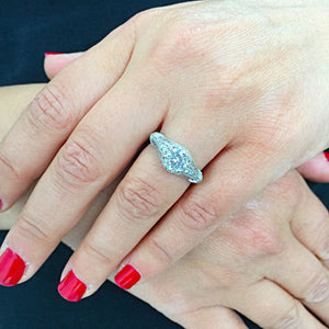 14k White Gold Round Cut Forever One Moissanite and Diamond Engagement Ring, Bridal, Wedding, Natural Diamonds 1.85ctw