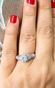 14k White Gold Round Cut Forever One Moissanite and Diamond Engagement Ring, Bridal, Wedding, Natural Diamonds 1.85ctw
