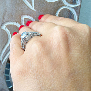 14k White Gold Round Cut Forever One Moissanite and Diamond Engagement Ring, Bridal, Wedding, Natural Diamonds 1.85ctw