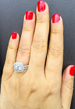 Load image into Gallery viewer, 14K Solid White Gold Cushion Cut Simulated Diamond Engagement Ring And Band Bridal Set Wedding Set Double Halo 1.85ct by ASW
