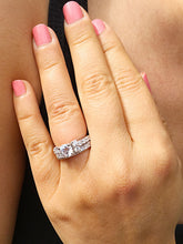 Load image into Gallery viewer, Classy 14K Solid White Gold Round Cut Simulated Diamond Engagement Ring And Band Bridal Set Wedding Set Double Halo 2.50ct by ASW
