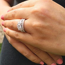 Load image into Gallery viewer, 14k Solid White Gold Round Cut Forever One Moissanite and Large Diamonds Engagement Ring And Band Prong Set Halo 2.50ctw
