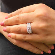 Load image into Gallery viewer, 14k Solid White Gold Round Cut Forever One Moissanite and Large Diamonds Engagement Ring And Band Prong Set Halo 2.50ctw
