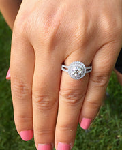 Load image into Gallery viewer, 14K Solid White Gold Round Cut Simulated Diamond Engagement Ring Split Shank Bridal Wedding Double Halo 1.25ct Stunning by ASW
