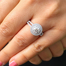 Load image into Gallery viewer, 14k white gold round cut diamond engagement ring split shank double have natural diamonds, bridal wedding anniversary 1.25ctw
