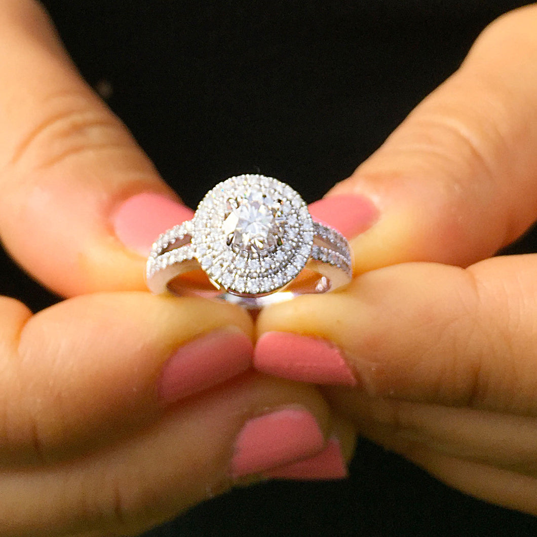 14k white gold round cut diamond engagement ring split shank double have natural diamonds, bridal wedding anniversary 1.25ctw