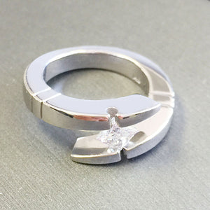 14K Solid White Gold Princess Cut Forever One Moissanite Engagement Ring Deco, Bridal, Wedding, Anniversary, Tension Set Solitaire 1.00ctw