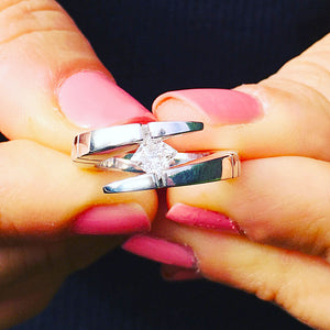 14K Solid White Gold Princess Cut Forever One Moissanite Engagement Ring Deco, Bridal, Wedding, Anniversary, Tension Set Solitaire 1.00ctw