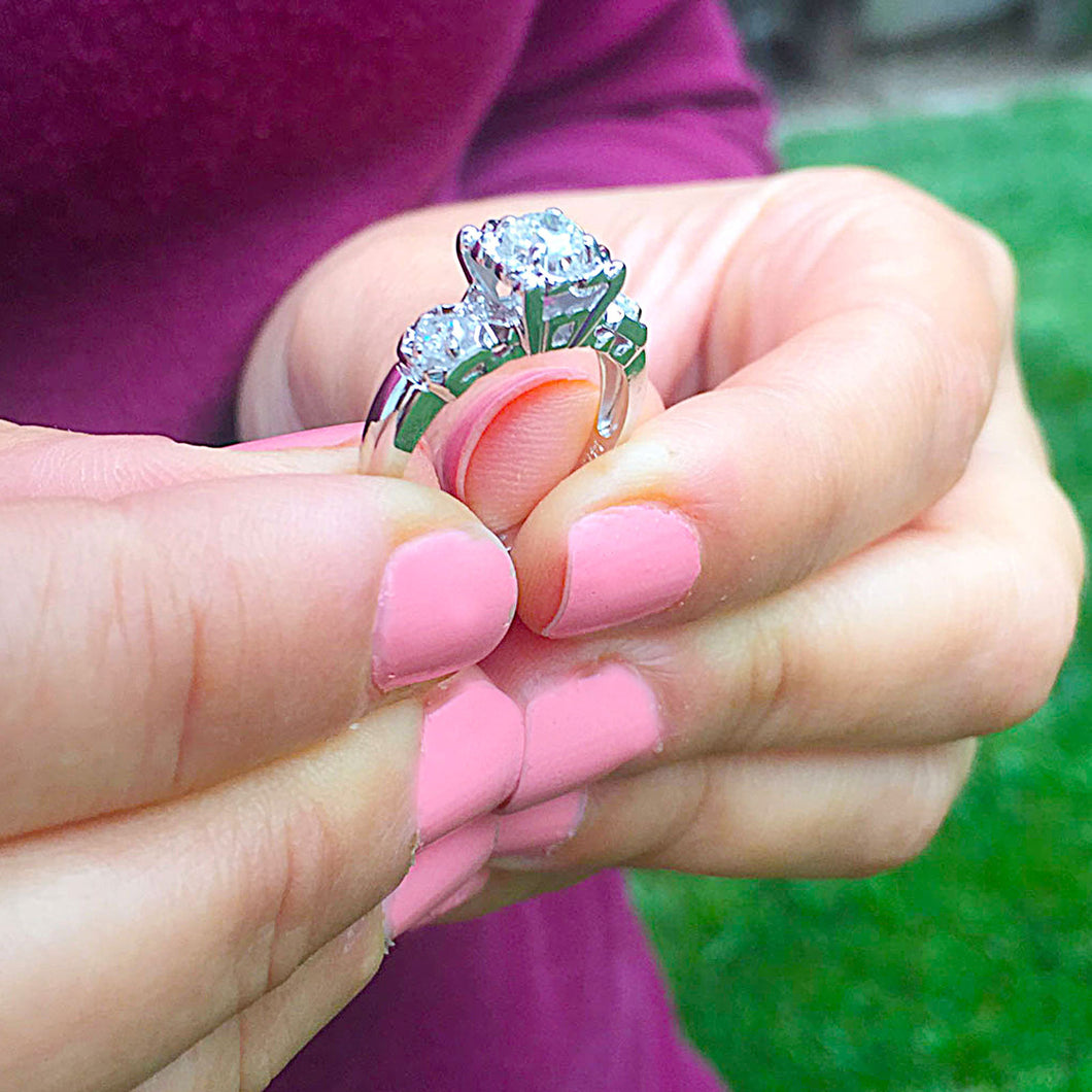 14k White Gold Round Cut Forever One Moissanite and Diamond Engagement Ring, Bridal, Wedding, Natural Diamonds 1.85ctw