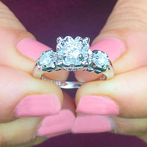 14k white gold round cut diamond engagement ring natural diamonds, bridal wedding anniversary promise propose deco style 0.55ctw