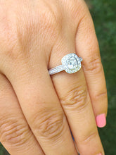 Load image into Gallery viewer, Elegant 14k Solid White Gold Cushion Cut Moissanite and Round Cut Diamond Engagement Ring Bezel Set, Bridal, Wedding Halo 1.70ctw
