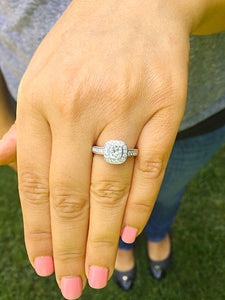 Elegant 14k Solid White Gold Cushion Cut Moissanite and Round Cut Diamond Engagement Ring Bezel Set, Bridal, Wedding Halo 1.70ctw
