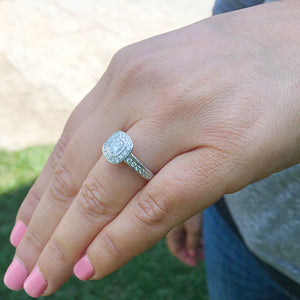 Elegant 14k Solid White Gold Cushion Cut Moissanite and Round Cut Diamond Engagement Ring Bezel Set, Bridal, Wedding Halo 1.70ctw