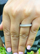Load image into Gallery viewer, 2 Carat Women&#39;s 14K White Gold Round Cut Forever One Moissanite Eternity Band Deco, Bridal, Wedding, Anniversary, Three sided Filigree
