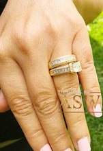 Load image into Gallery viewer, 3.70 Carat Princess Forever One Moissanite and Round Cut natural Diamond Engagement Ring and Band Set in 14K Solid and Heavy Yellow Gold
