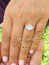 Load image into Gallery viewer, 14k Solid White Gold Oval and Triangle Cut Simulated Diamond Engagement Ring Halo Art Deco Bridal Set High Qulaity Finish 2.10ct
