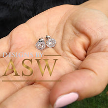 Load image into Gallery viewer, 14k Solid White Gold Round Cut Simulated Diamonds, Prong Set, Wedding Engagement Stud Earrings Halo Bridal 1.50ctw
