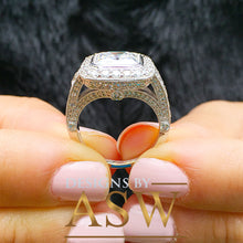 Load image into Gallery viewer, Heavy and Solid 14k White Gold Asscher Cut Forever one moissanite and diamonds bezel Engagement Ring wedding bridal Natural Diamonds 4.60ctw
