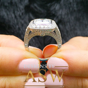 Heavy and Solid 14k White Gold Asscher Cut Forever one moissanite and diamonds bezel Engagement Ring wedding bridal Natural Diamonds 4.60ctw