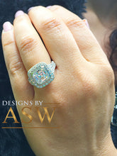 Load image into Gallery viewer, Huge and Heavy 14K Solid White Gold Asscher Cut Simulated Diamond Engagement Ring Bezel Set Halo Wedding Anniversary Round Cut 4.50ct by ASW
