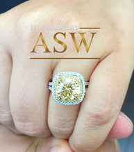 Load image into Gallery viewer, Big 4.00 Carats 14k Solid White Gold Round Cut Simulated Diamond and simulated Fancy Yellow Diamonds Engagement Ring Double Halo Split Shank
