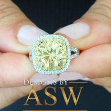 Load image into Gallery viewer, Big 4.00 Carats 14k Solid White Gold Round Cut Simulated Diamond and simulated Fancy Yellow Diamonds Engagement Ring Double Halo Split Shank
