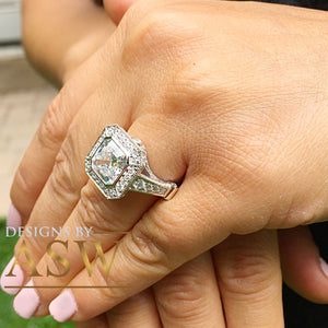 Heavy and Solid 14k White Gold Asscher Cut Forever one moissanite and diamonds bezel Engagement Ring wedding bridal Natural Diamonds 4.60ctw