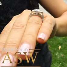 Load image into Gallery viewer, Huge and Heavy 14K Solid White Gold Asscher Cut Simulated Diamond Engagement Ring Bezel Set Halo Wedding Anniversary Round Cut 4.50ct by ASW
