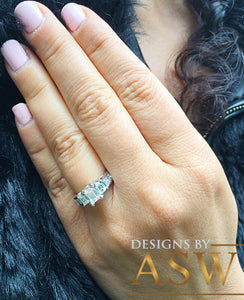 14k white gold emerald cut forever one moissanite and diamond engagement ring three stone style prong set bridal wedding 1.60ct