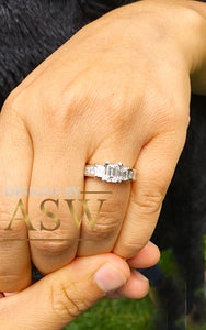 14k white gold emerald cut forever one moissanite and diamond engagement ring three stone style prong set bridal wedding 1.60ct