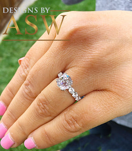 Four carat women's round cut forever one moissanite and diamond engagement ring eternity style bridal wedding set in solid 14k white gold