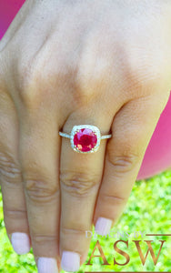 14k Solid Yellow Gold Round Cut Ruby And Natural Diamond Antique Design Halo Deco Ring filigree, Engagement, Wedding, Anniversary 2.95ctw
