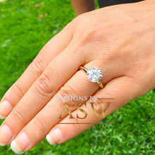 Load image into Gallery viewer, 14K Solid Yellow Gold Round Cut Forever One Moissanite Engagement Ring Deco, Bridal, Wedding, Anniversary, Six prong set, Solitaire 3.00ctw
