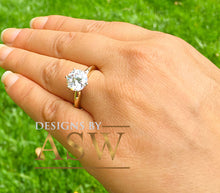 Load image into Gallery viewer, 14K Solid Yellow Gold Round Cut Forever One Moissanite Engagement Ring Deco, Bridal, Wedding, Anniversary, Six prong set, Solitaire 3.00ctw
