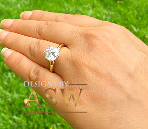 14K Solid Yellow Gold Round Cut Forever One Moissanite Engagement Ring Deco, Bridal, Wedding, Anniversary, Six prong set, Solitaire 3.00ctw
