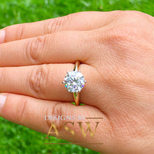 Load image into Gallery viewer, 14K Solid Yellow Gold Round Cut Forever One Moissanite Engagement Ring Deco, Bridal, Wedding, Anniversary, Six prong set, Solitaire 3.00ctw

