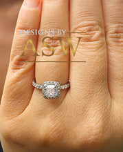 Load image into Gallery viewer, Elegant Women's 14k Solid White Gold Cushion and Round Cut Simulated Diamond Engagement Ring Bridal Wedding Halo 1.80ctw by ASW
