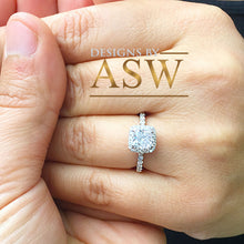 Load image into Gallery viewer, Elegant Women's 14k Solid White Gold Cushion and Round Cut Simulated Diamond Engagement Ring Bridal Wedding Halo 1.80ctw by ASW
