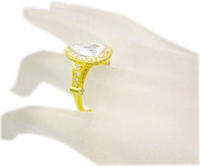 Load image into Gallery viewer, Large Four Carats 14k Solid Yellow Gold Pear and Round Cut Simulated Diamond Engagement Ring Deco, Bridal, Wedding, Halo, Anniversary

