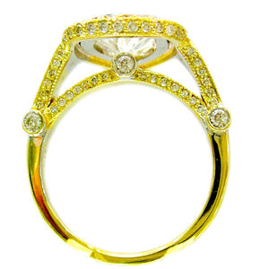 Large Four Carats 14k Solid Yellow Gold Pear and Round Cut Simulated Diamond Engagement Ring Deco, Bridal, Wedding, Halo, Anniversary