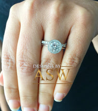 Load image into Gallery viewer, Round Simulated Diamond Engagement Ring Antique Deco, Bridal, Wedding, Anniversary, Matching Band, Halo Beze; Set 14k Solid White Gold 2.00
