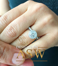 Load image into Gallery viewer, Round Simulated Diamond Engagement Ring Antique Deco, Bridal, Wedding, Anniversary, Matching Band, Halo Beze; Set 14k Solid White Gold 2.00
